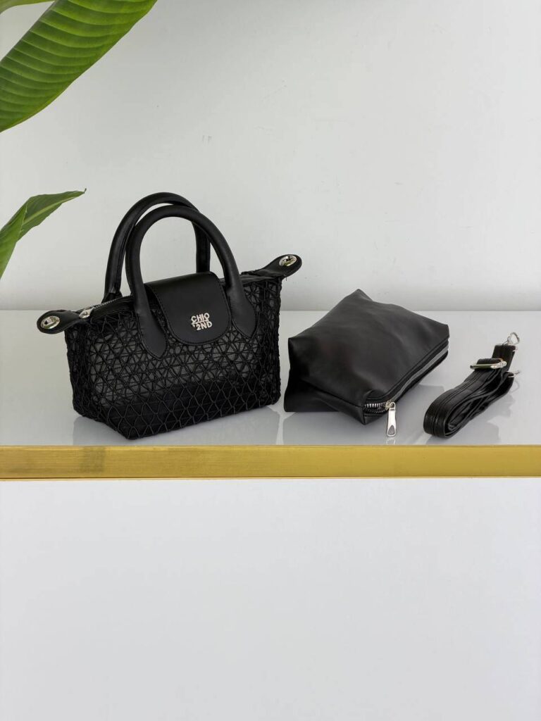 کیف توری زنانه مشکی کد ۹۲۷ با کیف داخلی و ابعاد ۲۵×۱۵
